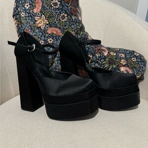 Gianni Bini Roya Matte Satin Ankle Strap Double Platform Heels